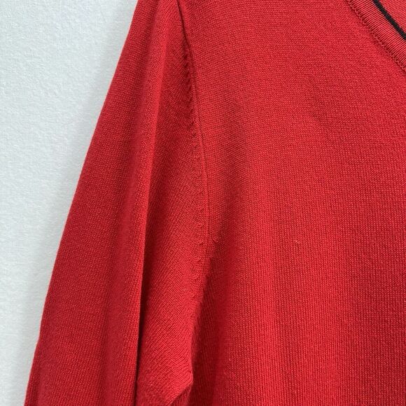 By Design Women Button Front Cardigan LARGE Red Black Trim Gold Buttons Career - Picture 5 of 12